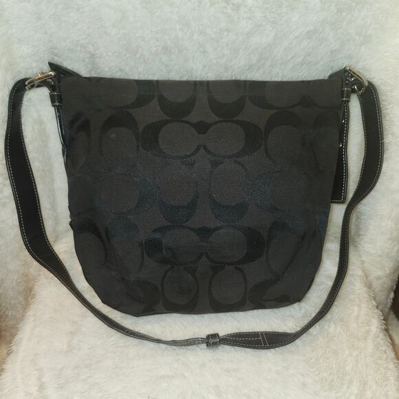 Coach 24CM Signature Duffle Shoulder Bag/Crossbody Black Silver - Picture 1 of 6